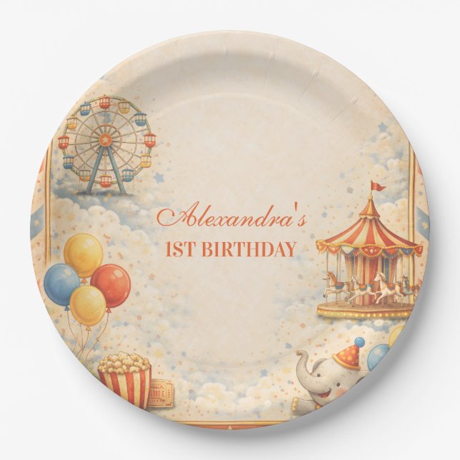 Assiettes En Carton Vintage Circus Fairytale Birthday (Devant)