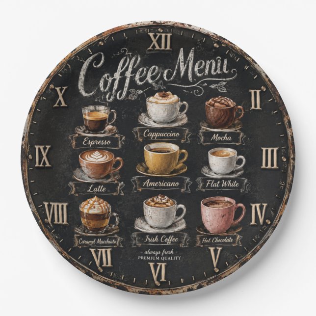 Assiettes En Carton Vintage Coffee Menu (Devant)