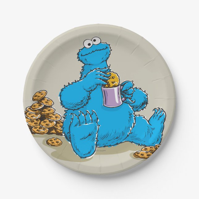 Assiettes En Carton Vintage Cookie Monster Manger Cookies (Devant)