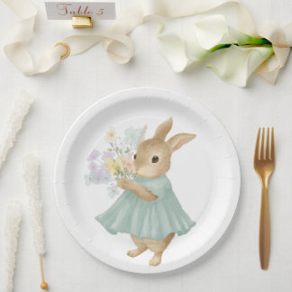 Assiettes En Carton  vintage cute bunny with flowers Paper Plate