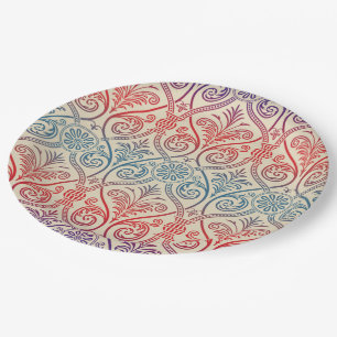 Assiettes En Carton Vintage Damask Wallpaper - bleu violet rouge