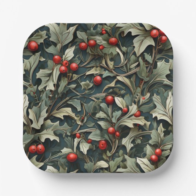 Assiettes En Carton Vintage English Holly berry botanical  (Recto)
