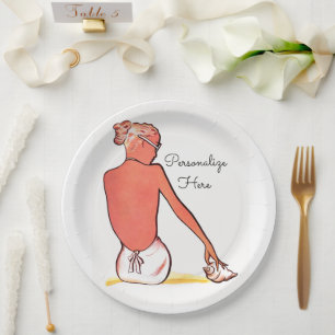 Assiettes En Carton Vintage fille de plage avec coquillage été élégant