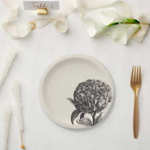 Assiettes En Carton Vintage Fleur de pivoine Élégant minimaliste Botan
