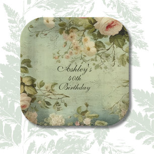 Assiettes En Carton Vintage Floral Rose