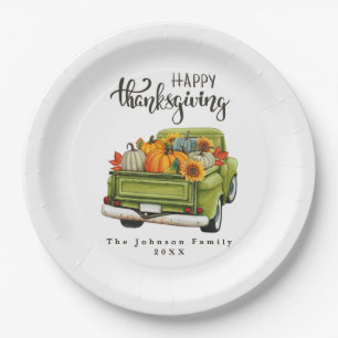 Assiettes En Carton Vintage Green Farm Truck Thanksgiving Harvest