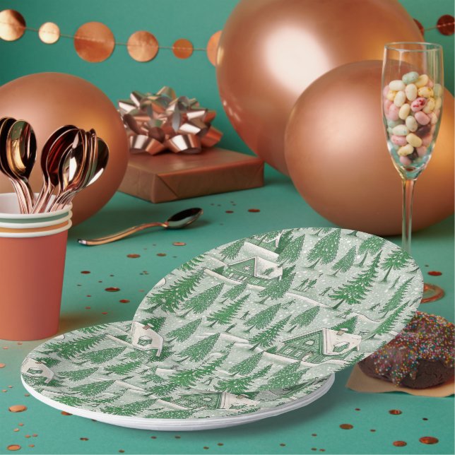 Assiettes En Carton Vintage Green Toile Christmas Holiday (Multi)