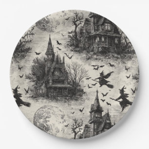 Assiettes En Carton Vintage Haunted House et sorcier Toile Motif