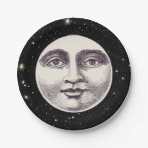 Assiettes En Carton Vintage homme dans la pleine lune visage lune