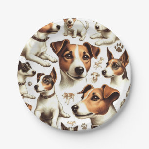 Assiettes En Carton Vintage Jack Russell Terrier sans fil
