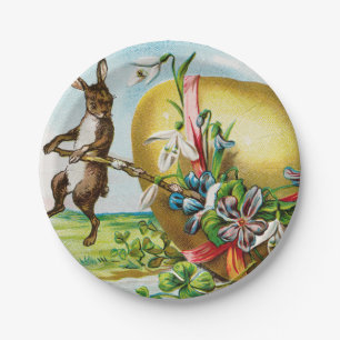 Assiettes En Carton Vintage Joyeux lapin de Pâques OEufs de Pâques