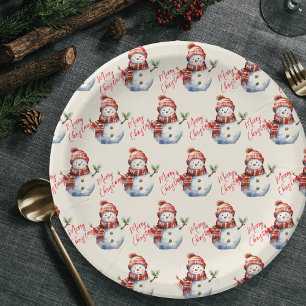 Assiettes En Carton Vintage Joyeux Noël & Snowmen