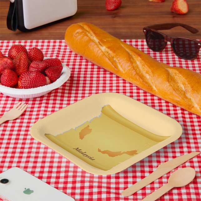 Assiettes En Carton Vintage Malaisie Carte Défiler Vieux Monde Voyage (Créateur téléchargé)