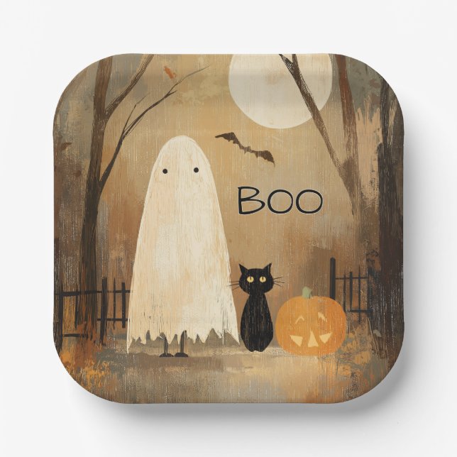 Assiettes En Carton Vintage Moody Ghost & Black Cat (Recto)