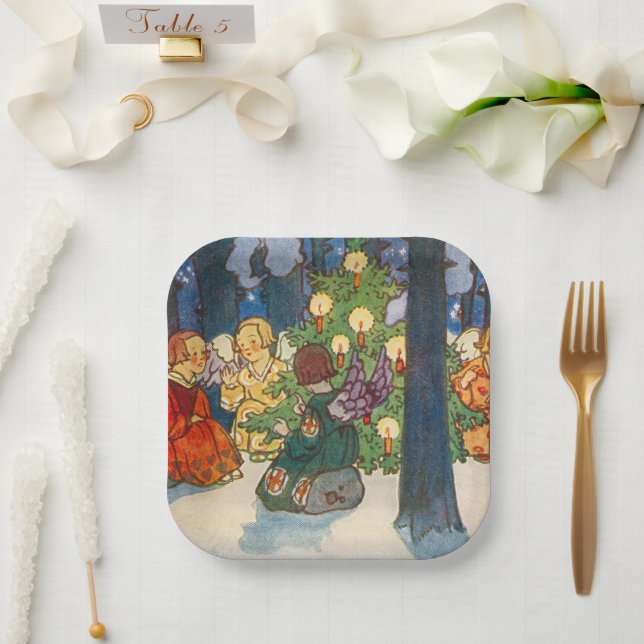 Assiettes En Carton Vintage Noël Ange art (Mariage)