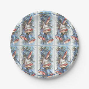 Assiettes En Carton Vintage Noël Bleu cloches d'argent
