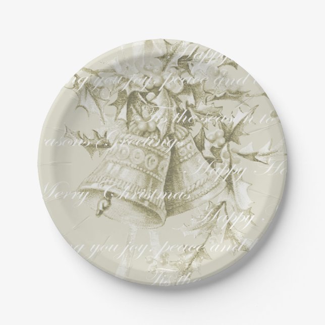 Assiettes En Carton Vintage Noël cloches neutres (Devant)