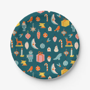 Assiettes En Carton Vintage Noël Ornements Motif