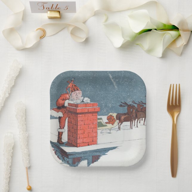 Assiettes En Carton Vintage Noël - père Noël Holiday (Mariage)