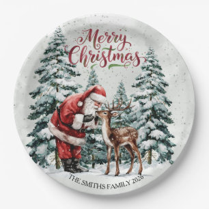 Assiettes En Carton Vintage Noël Père Noël & Plaques en papier cerf