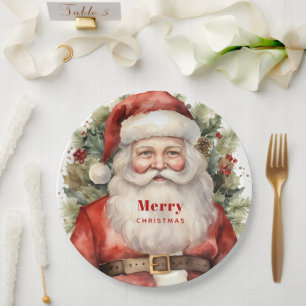 Assiettes En Carton Vintage Noël Père Noël Souriant