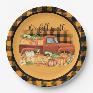 Assiettes En Carton Vintage Orange Truck Automne Citrouilles Buffalo C
