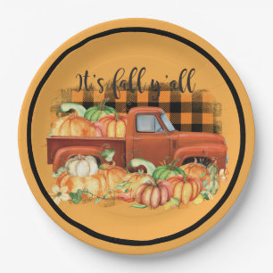 Assiettes En Carton Vintage Orange Truck Citrouilles d'automne