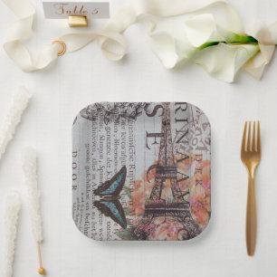 Assiettes En Carton Vintage Paris Party French Botanique Tour Eiffel