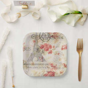 Assiettes En Carton Vintage Paris Party French Botanique Tour Eiffel