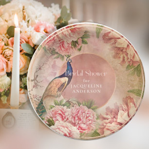 Assiettes En Carton Vintage Peacock Elegant Peony Fête des mariées ros