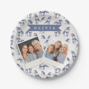 Assiettes En Carton Vintage Personnalisé Cheval Bleu Classique Campagn