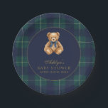 Assiettes En Carton Vintage Polo Teddy Bear Baby Shower Paper Plates<br><div class="desc">Bring timeless charm to your baby shower celebration with this Vintage Polo Teddy Bear Baby Shower Paper Plates — a design inspired by classic style and cozy, preppy elegance. This design features a dapper teddy bear, surrounded by blue, green, and gold accents that evoke a sense of vintage sophistication. Complete...</div>