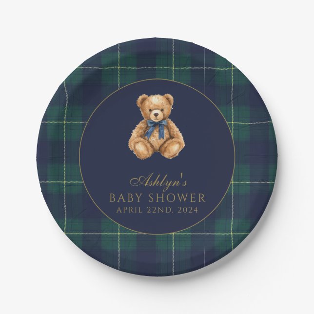 Assiettes En Carton Vintage Polo Teddy Bear Baby Shower Paper Plates (Devant)