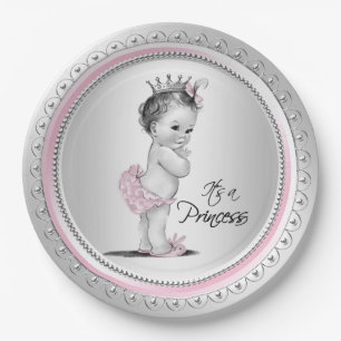 Assiettes En Carton Vintage Princesse Baby shower rose argent