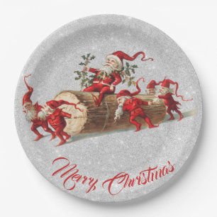 Assiettes En Carton Vintage Red Christmas Elves Fêtes Parties scintill