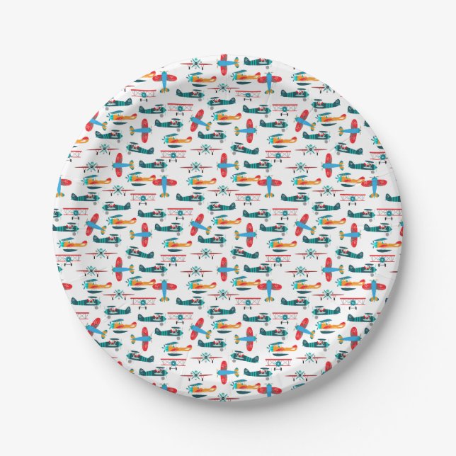 Assiettes En Carton vintage retro airplane pattern (Devant)