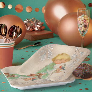 Assiettes En Carton Vintage rétro Noël enfant cerf plat de fête