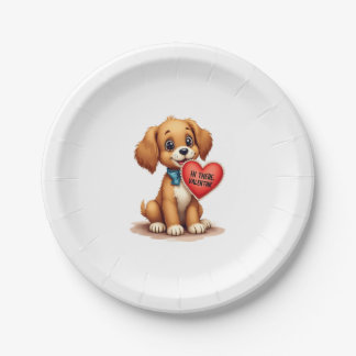 Assiettes En Carton Vintage Retro Saint-Valentin Chien Toutou Saint-Va