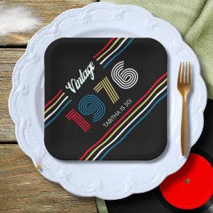 Assiettes En Carton Vintage Retro Stripe 1976 50e anniversaire ou Réun
