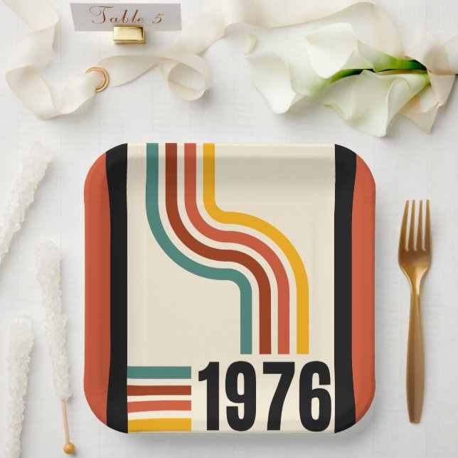 Assiettes En Carton vintage Retro Stripes 1976 (Mariage)