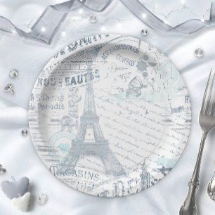 Assiettes En Carton Vintage Romance Collage bleu ID226