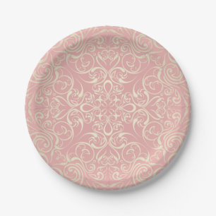 Assiettes En Carton Vintage, rose, floral, victorien, or, élégant, m