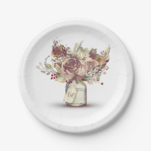 Assiettes En Carton Vintage Rustique Floral Mason Jar Mariage