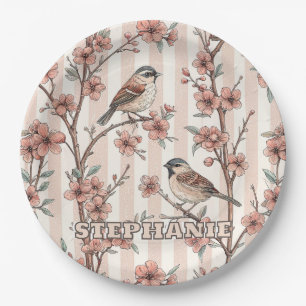 Assiettes En Carton Vintage Sakura Cerry Blossom & Bird Esthétique 6