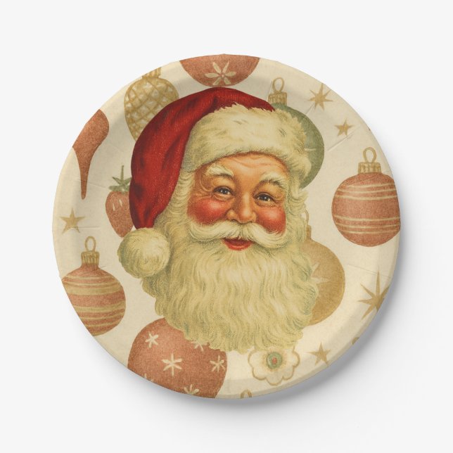 Assiettes En Carton Vintage Santa Paper Plates (Devant)