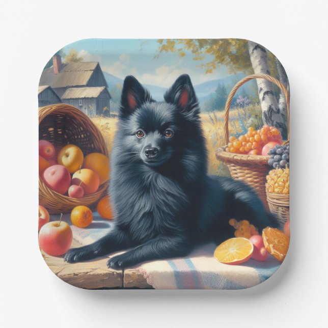 Assiettes En Carton Vintage Schipperke Peinture de chiot (Recto)