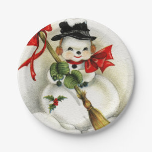 Assiettes En Carton Vintage Snowman Bonne année