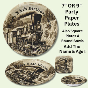 Assiettes En Carton Vintage Steam Train Man's Birthday Party Paper