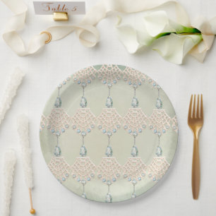 Assiettes En Carton Vintage strass turquoise élégant dentelle crème
