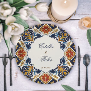 Assiettes En Carton Vintage Talavera Azulejo carreaux bleu mariage